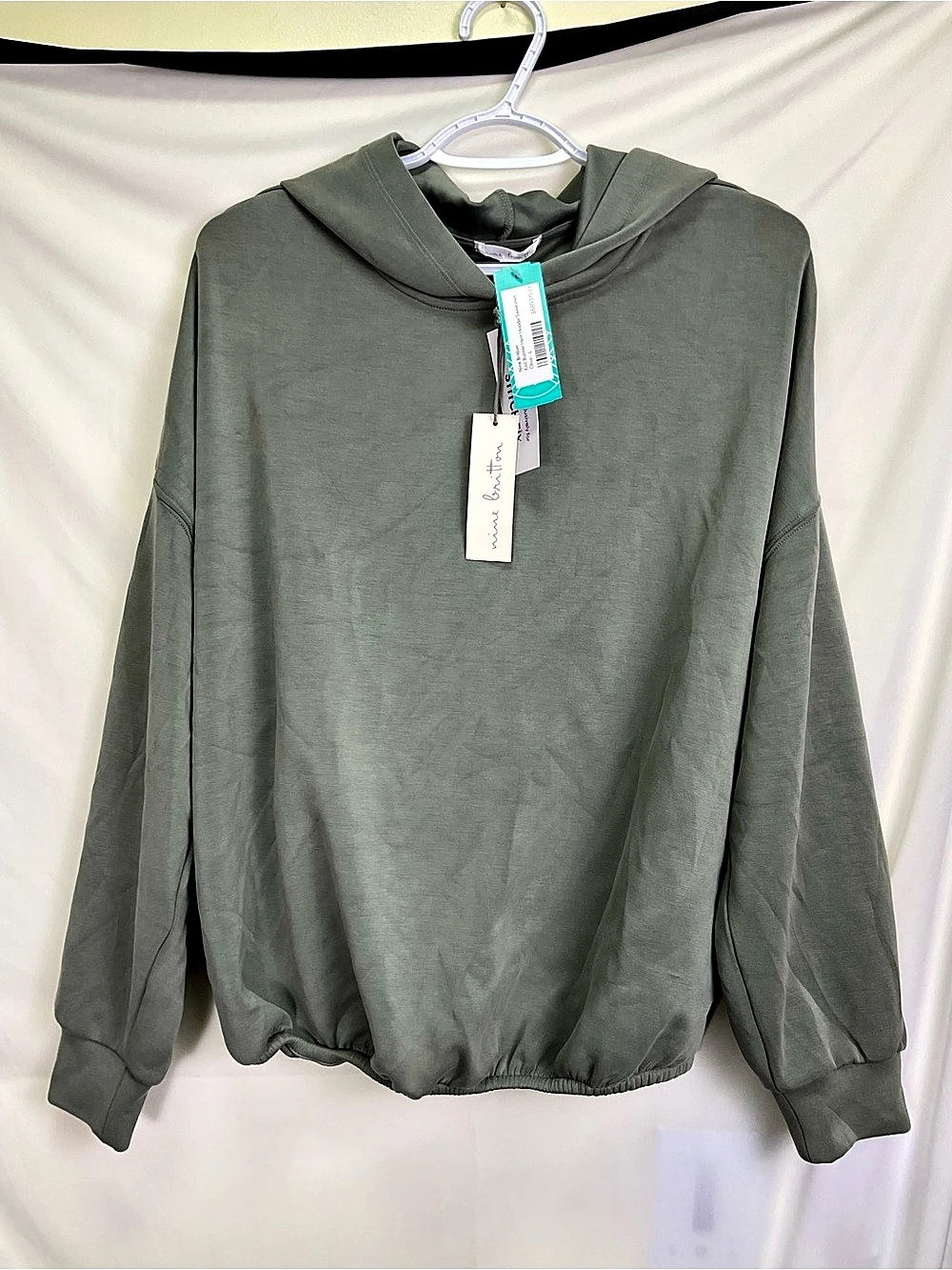 Knit Bubble Hem Hoodie Sweatshirt Olive